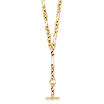 14K Yellow Gold Paperclip and Round Link Y-drop 24-inch Toggle Necklace