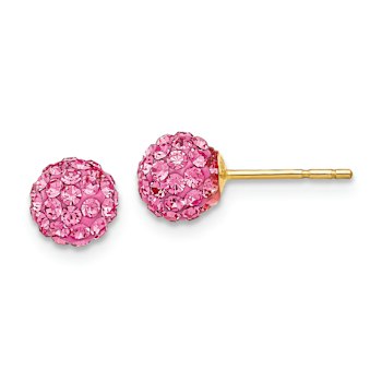 14k Yellow Gold Rose Crystal 6mm Stud Earrings