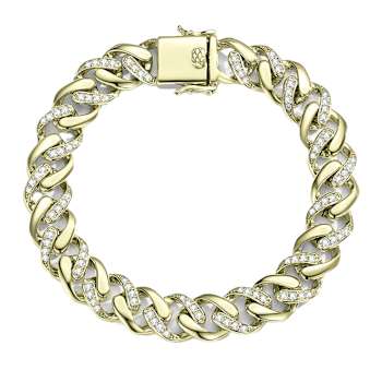 CZ Pave Link Bracelet In 14K Gold Over Sterling Silver