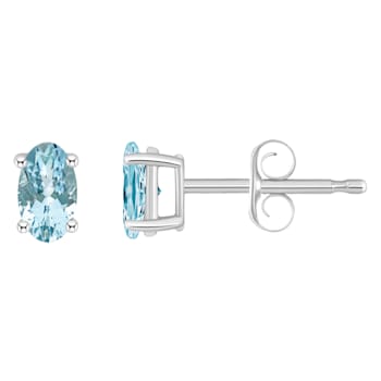 5x3mm Oval Aquamarine 14k White Gold Stud Earrings