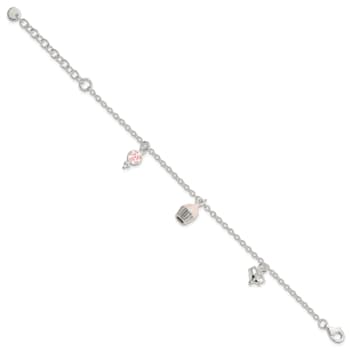 Sterling Silver Enamel Lollipop, Cupcake and Heart with 1.5-inch
Extension Children's Bracelet