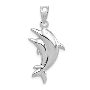Rhodium Over 14k White Gold Dolphin Pair Pendant