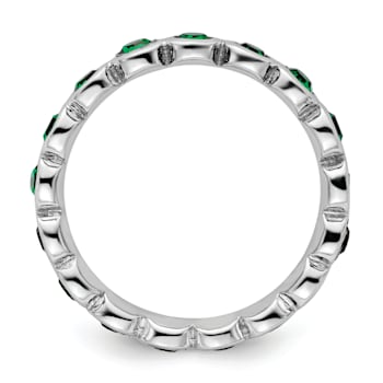 Sterling Silver Stackable Expressions Green Crystal Ring