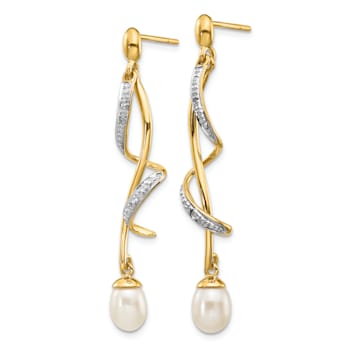 14K Yellow Gold 7x5mm White Teardrop Freshwater Cultured Pearl 0.01ct
Diamond Dangle Earrings