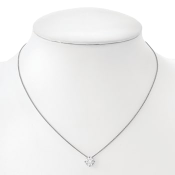Rhodium Over 14K Gold 1/2 ct. 5.0mm Round D E F Pure Light Moissanite
Solitaire Pendant with Chain