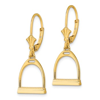 14k Yellow Gold 3D Small Horse Stirrup Dangle Earrings