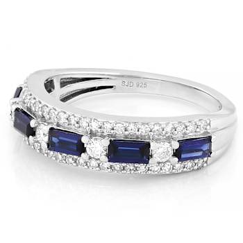 Polished Lab-Created Sapphire And Lab-Grown Diamond Band Ring In
Sterling Silver