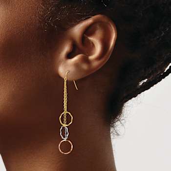 14k Yellow Gold, 14k White Gold and 14k Rose Gold Textured Faceted
Circle Dangle Earrings