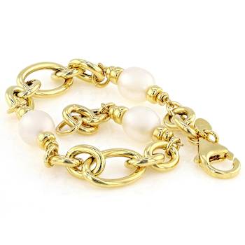 Cultured Freshwater Pearl Station Bracelet In 18K Gold Over Bronze 8mm
Lobster Clasp
