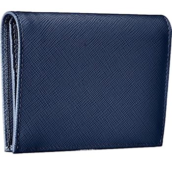 Prada Saffiano Baltico Blue Leather Gold Logo Bifold Snap Wallet