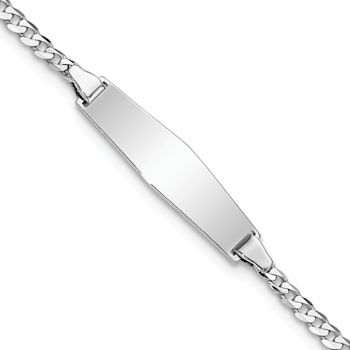Rhodium Over 14k White Gold Soft Diamond Shape Flat Curb Link ID Bracelet
