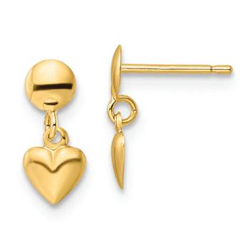 14k Yellow Gold Polished Heart Dangle Earrings