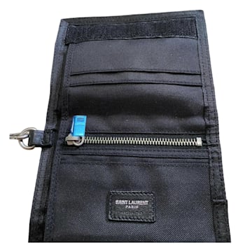 Saint Laurent Buffalo Palm Tree Black Nylon Chain Trifold Wallet