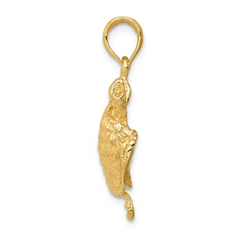 14k Yellow Gold Solid Polished and Textured Open-Backed Turtle Pendant