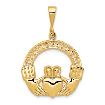 14k Yellow Gold Textured Claddagh Pendant