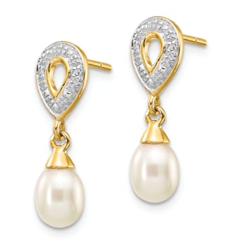 14K Yellow Gold 7x5mm White Teardrop Freshwater Cultured Pearl 0.01ct
Diamond Dangle Earrings