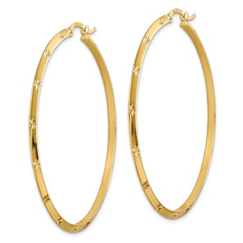 14k Yellow Gold Polished and Diamond-Cut 2 1/16" Hoop Earrings