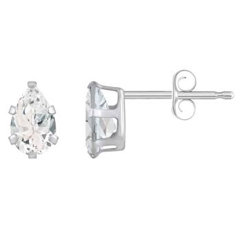 6x4mm Pear Shape White Topaz Rhodium Over 10k White Gold Stud Earrings