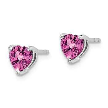 Rhodium Over 14K White Gold Heart Lab Created Pink Sapphire Earrings