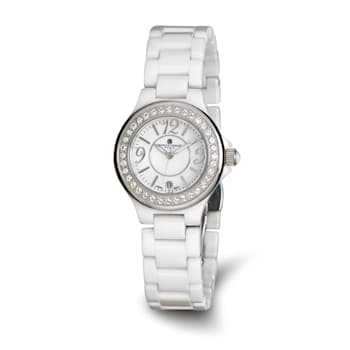 Ladies Charles Hubert White Ceramic Crystal Bezel Watch