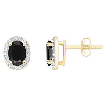 7x5mm Oval Black Onyx And Created White Sapphire 10k Yellow Gold Halo
Stud Earrings