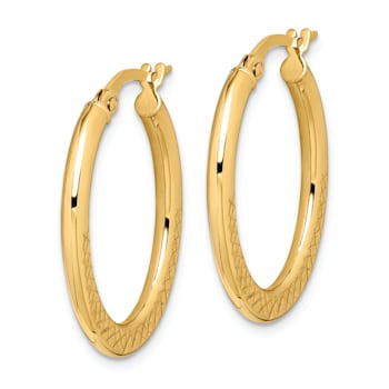 14k Yellow Gold Diamond-Cut 1" Oval Hoop Earrings