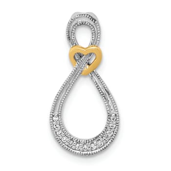 14K Two-tone Textured 1/20ct. Diamond Infinity with Heart Chain Slide Pendant