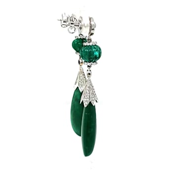 46.00 Ctw Emerald and 1.00 Ctw White Diamond Earring in 18K WG
