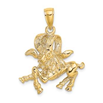 14k Yellow Gold 3D Textured Large Aries Zodiac pendant