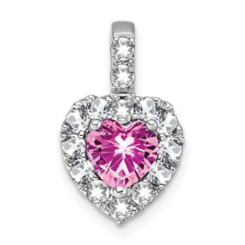 Rhodium Over 14k White Gold Lab Created Pink Sapphire and White Topaz
Halo Heart Pendant