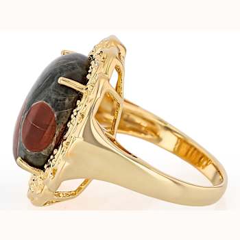 Peanut Obsidian Round Solitaire Ring In 18K Gold Over Sterling Silver 16mm