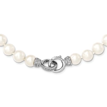Rhodium Over Sterling Silver 9-10mm White FWC Pearl Cubic Zirconia Clasp
Adjustable Necklace