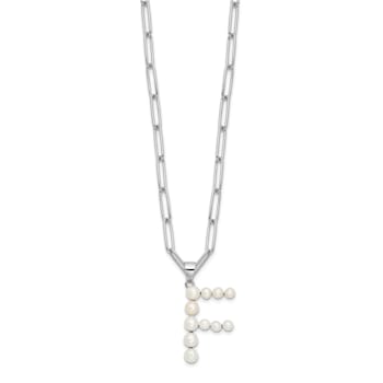 Rhodium Over Sterling Silver 3-5.5mm Freshwater Cultured Pearl LETTER F
18-inch Necklace