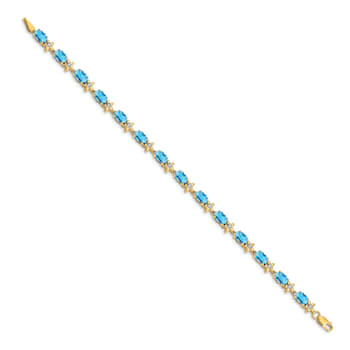 14k Yellow Gold Floral Diamond and Blue Topaz Bracelet