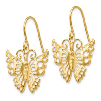 14k Yellow Gold Butterfly Dangle Earrings