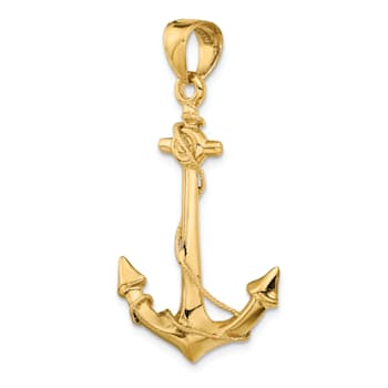 14k Yellow Gold 3D Anchor with Rope Pendant
