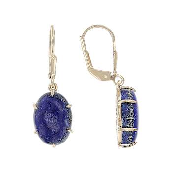 Lapis Lazuli Oval Dangle Earrings In 18K Gold Over Sterling Silver 14x10mm