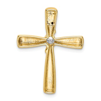 14k Yellow Gold Polished Diamond Cross Chain Slide Pendant