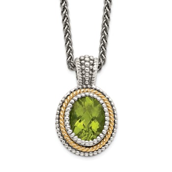 Sterling Silver Antiqued with 14K Accent Peridot Necklace