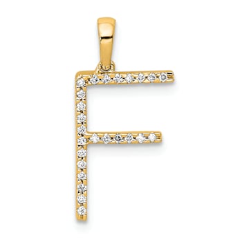 14K Yellow Gold Diamond Letter F Initial Pendant