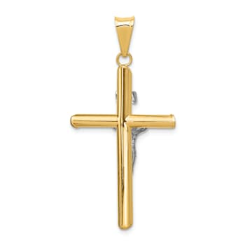 14K Yellow and White Gold Polished Jesus Crucifix Pendant