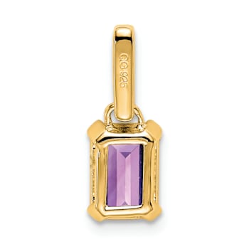 10k Yellow Gold 1 ctw Amethyst and Accent Diamond Pendant
