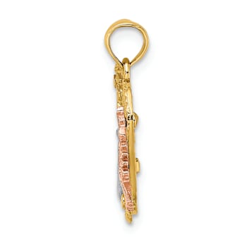 14K Tri-color Gold Textured LOVE with Doves Heart Charm