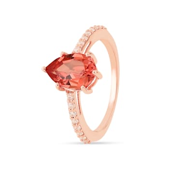 Peach Orange Lab Created Padparadscha Sapphire & Moissanite  14K
Rose Gold Over Silver Orange Ring