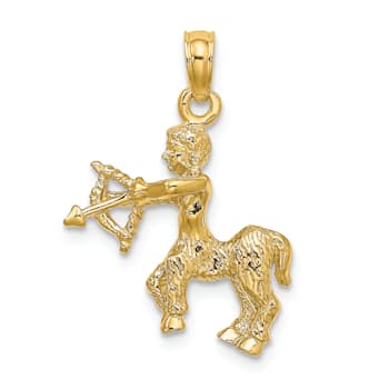 14k Yellow Gold 3D Textured Sagittarius Zodiac pendant