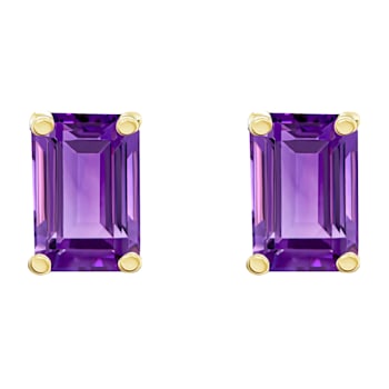 6x4mm Emerald Cut Amethyst 14k Yellow Gold Stud Earrings