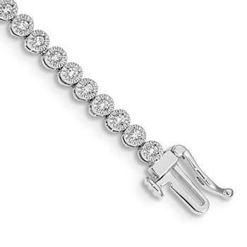 Rhodium Over 10k White Gold Diamond Tennis Bracelet