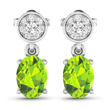 1.26ctw 14K White Gold Oval Green Peridot and White Diamond Halo Earrings