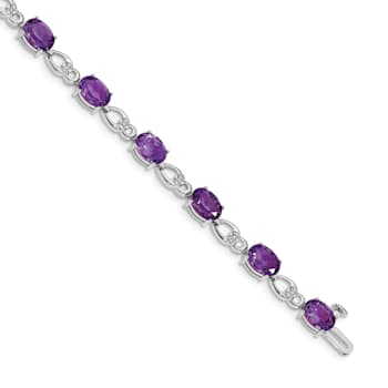 Rhodium Over 14k White Gold Amethyst and Diamond Bracelet