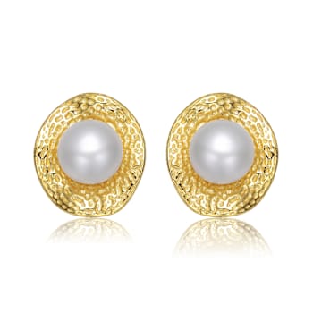 Pear Shape Pearl Hammered Stud Earrings In 14K Gold Over Sterling Silver
